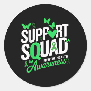 Pegatina Redonda Soporte de Salud Mental de Cinta Verde de Mariposa