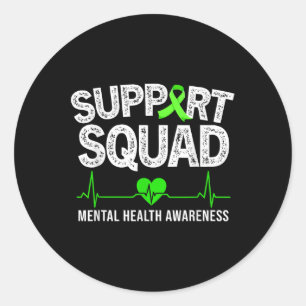 Pegatina Redonda Soporte de Salud Mental Squad Ribbon Awareness Men
