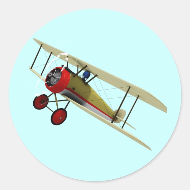 Pegatina Redonda Sopwith Camel y Pilot (Anverso)