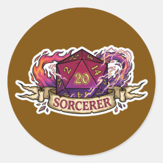Pegatina Redonda Sorcerer D20 Class Crest Sticker - Funny D&D Sorce