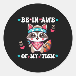 Pegatina Redonda Sorprende mi tismo Raccoon Guay Bandana Autism A