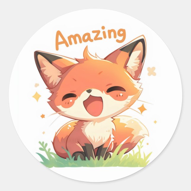 Pegatina Redonda Sorprendente Anime Fox (Anverso)