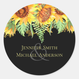 Pegatina Redonda Sorprendente negro con presupuesto Boda de girasol