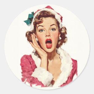 Pegatina Redonda Sorprendente Pin-Up Navideño Retro