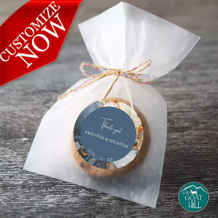 Pegatina Redonda Sorprendente resumen azul índigo y oro