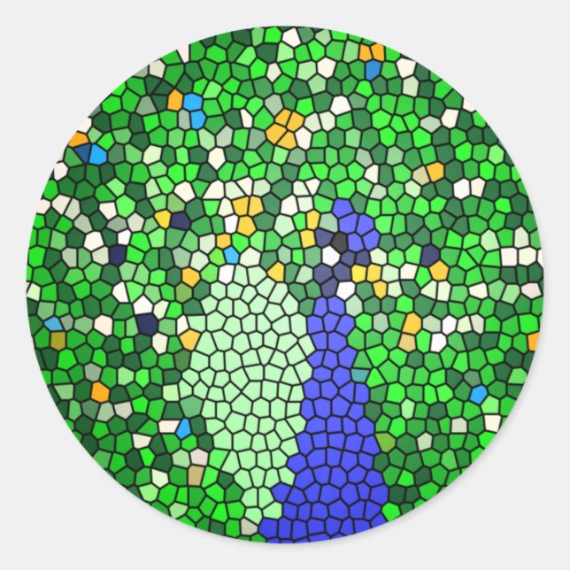 Pegatina Redonda Sorprendentes regalos de arte en mosaico Peacock p (Anverso)