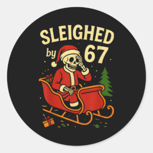 Pegatina Redonda Sorprendido Por 67 Funny Skeleton Santa 6 7 Tenden