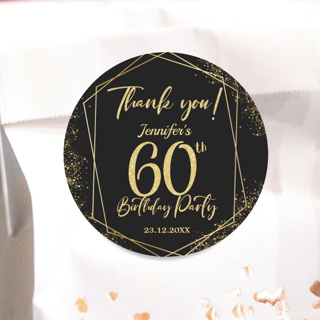 Pegatina Redonda Sorpresa 60.ª fiesta de cumpleaños Purpurina negro (Subido por el creador)