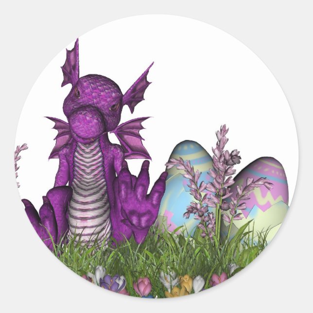 Pegatina Redonda Sorpresa de Pascua Dragon Bebé (Anverso)