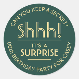 Pegatina Redonda ¡Sorpresa fiesta de cumpleaños Shhh! Elegante verd