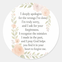 Pegatina Redonda Sorry/Apology\ Forgiveness Floral