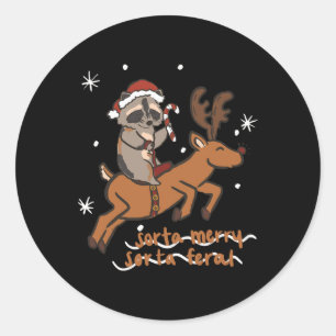 Pegatina Redonda Sorta Merry Sorta Feral Funny Raccoon Navidades Xm