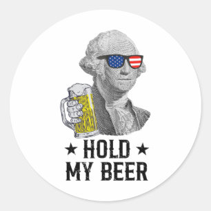 Pegatina Redonda Sostén mi cerveza George Washington Patriot Funny