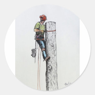 Pegatina Redonda Sostener a un cirujano de árbol apretado