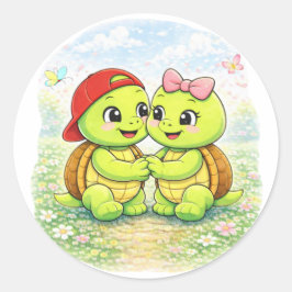 Pegatina Redonda Sosteniendo Manos Cerca