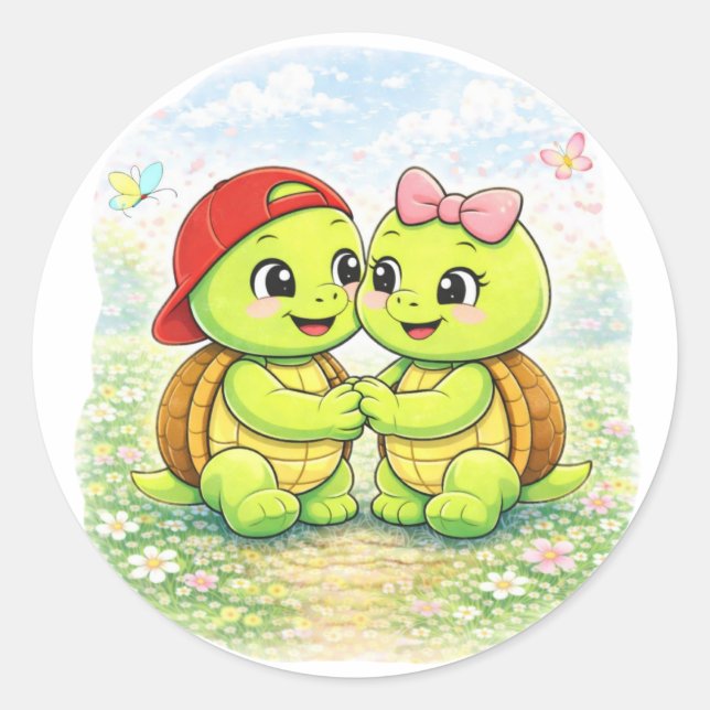 Pegatina Redonda Sosteniendo Manos Cerca (Anverso)