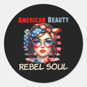 Pegatina Redonda Soul Rebelde de Belleza Estadounidense - Moda Retr