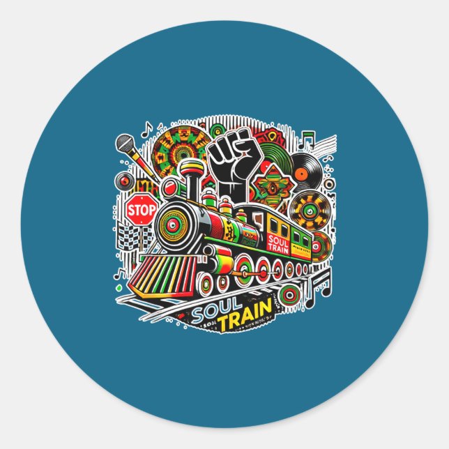 Pegatina Redonda Soul Train African American Melanin Africa Black H (Anverso)