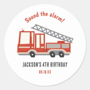 Pegatina Redonda Sound the Alarm Firetruck Birthday Party