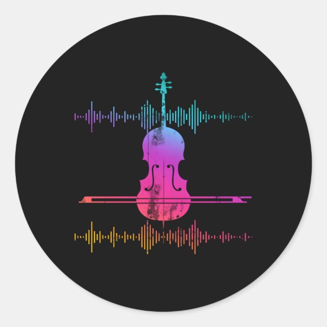 Pegatina Redonda Soundwaves Cello (Anverso)