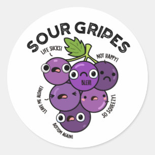 Pegatina Redonda Sour Gripes Funny Pun de uva de fruta
