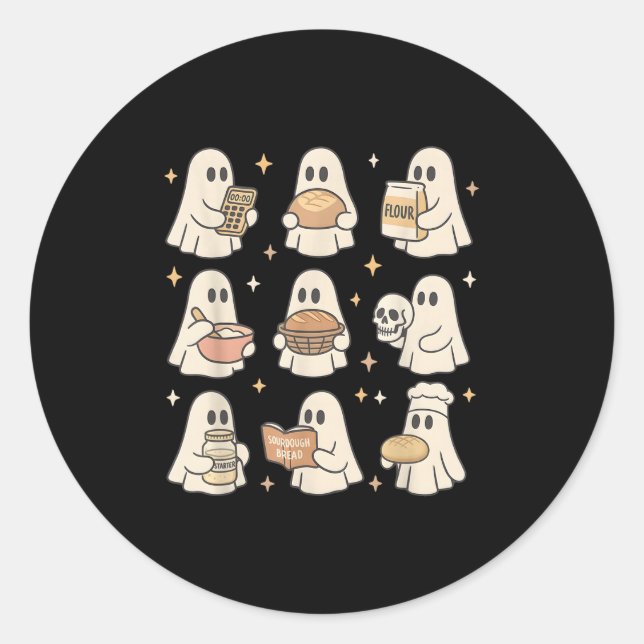 Pegatina Redonda Sourdough Bread Halloween Cute Ghost Homemaker Bak (Anverso)