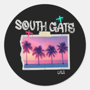 Pegatina Redonda South Gate California Retro Surfer Vintage Playa M
