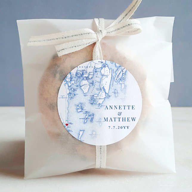 Pegatina Redonda Southport Boothbay Harbour Maine Wedding Favor (This Southport Maine round cookie label is perfect for your destination wedding in Boothbay Maine)