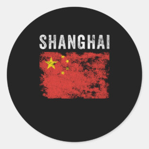 Pegatina Redonda Souvenir chino con bandera china de Shanghai