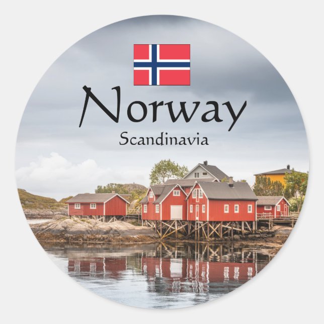 Pegatina Redonda Souvenir de Noruega (Anverso)