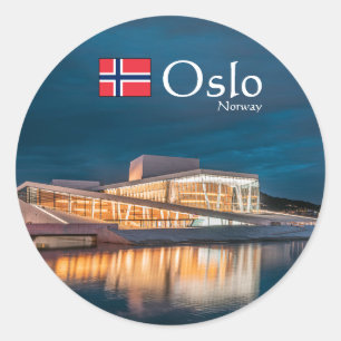 Pegatina Redonda Souvenir de Noruega de Oslo