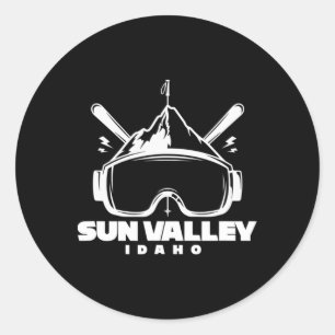 Pegatina Redonda Souvenir de Sun Valley Idaho Esquí Snowboard