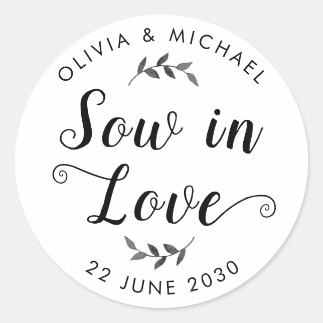 Pegatina Redonda Sow in Love Boda Seed Packet Botanical Simple (Anverso)