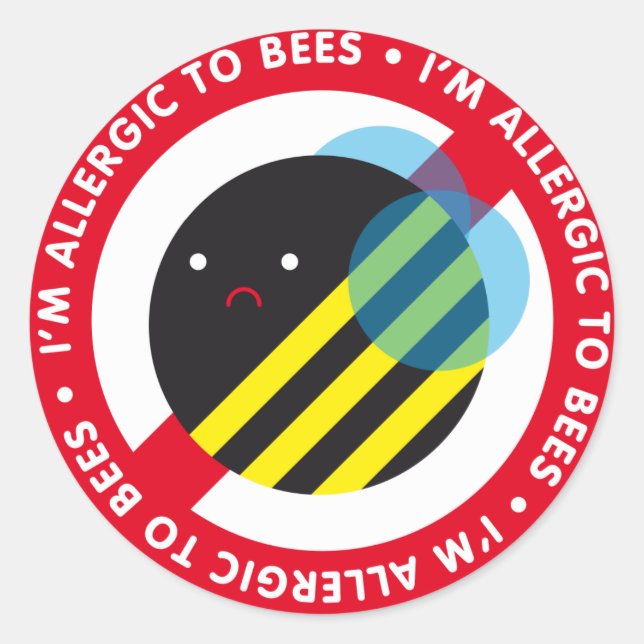 Pegatina Redonda ¡Soy alérgico a las abejas! (Anverso)