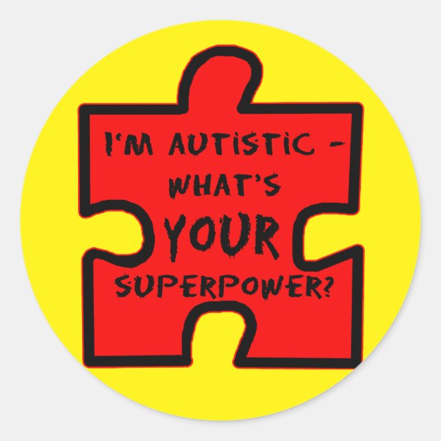 Pegatina Redonda Soy autista ¿Cuál es TU superpoder? (Anverso)