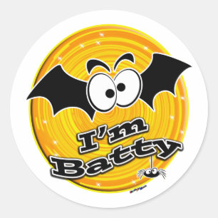 Pegatina Redonda Soy Batty Naranja y Yellow Swirl