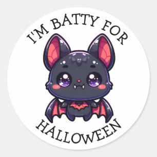 Pegatina Redonda Soy Batty para Halloween Cute Chibi Bat