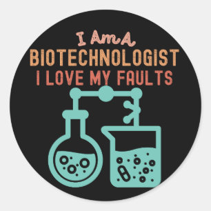 Pegatina Redonda Soy biotecnólogo y amo mis defectos