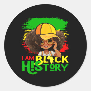 Pegatina Redonda Soy camiseta de historia negra para niños mujeres