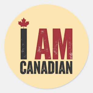 Pegatina Redonda Soy canadiense - Declaración patriótica y hoja de 