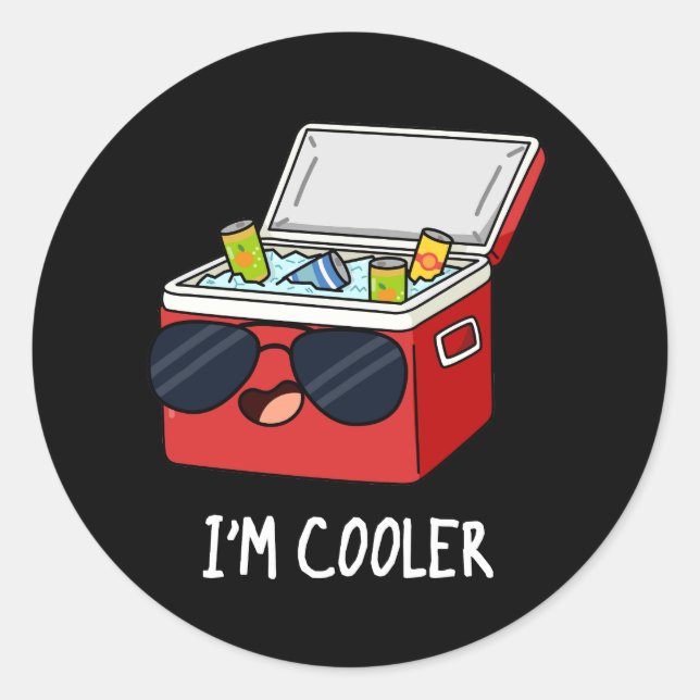 Pegatina Redonda Soy Cooler Funny Ice Cooler Box Pun Dark BG (Anverso)