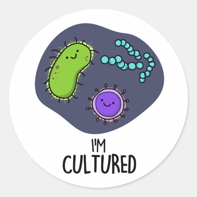 Pegatina Redonda Soy Cultured Funny Bacteria Pun (Anverso)