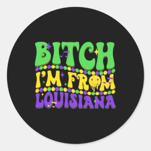 Pegatina Redonda Soy de Luisiana Mardi Gras Fleur De Lis Fat Tue