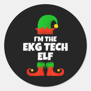 Pegatina Redonda Soy Ekg Tech Elf Familia Pijama Navidad Electroca