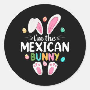 Pegatina Redonda Soy el conejo mexicano de Pascua para familia