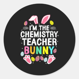 Pegatina Redonda Soy el conejo profesor de química Feliz día de Pas