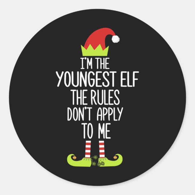 Pegatina Redonda Soy el Elfo más joven Las reglas no me aplican X (Anverso)