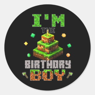 Pegatina Redonda Soy el Fiesta de cumpleaños de video jugador Pixel