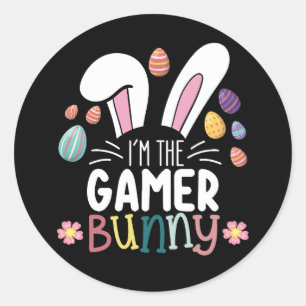 Pegatina Redonda Soy el juego de pascua de gamer Bunny