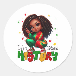 Pegatina Redonda Soy el Mes de la Historia Negra Cute Melanin Afro